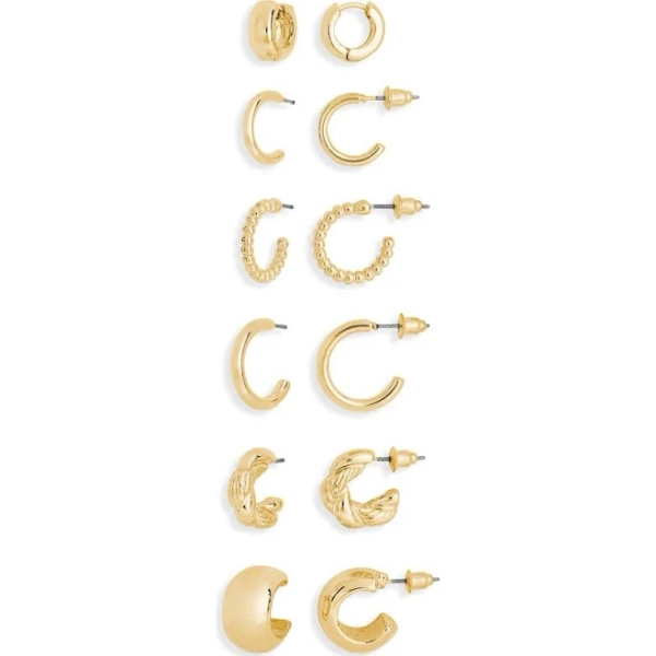 BP. Set of 6 Hoop Earrings in 14K Gold Dipped at Nordstrom