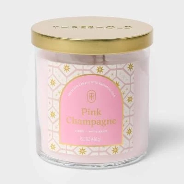 Threshold 2 Wick Lidded Pink Champagne Jar Candle