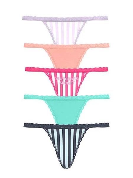 Victoria's Secret Women's Cotton Lace-Trim V-String Panties (5-Pack)