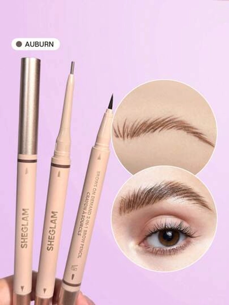 SHEGLAM قلم حواجب 2 في 1 من Brows On Demand-قلم حواجب سائل مقاوم للماء بلون بني غامق مقاوم للعرق ومضاد للزيوت وملء طبيعي للحواجب وتحديد الحواجب وكريم جل مكياج حواجب وعيد الميلاد محدد علامة تجارية جمال مكياج مستحضرات تجميل للنساء الفتيات مثالي لفصل الخريف الشتاء مثالي ل- Y2K أزياء أنيقة هدية حفلة جاهز أفضل لون