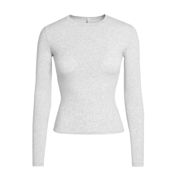 COTTON JERSEY LONG SLEEVE T-SHIRT | LIGHT HEATHER GREY | XXS