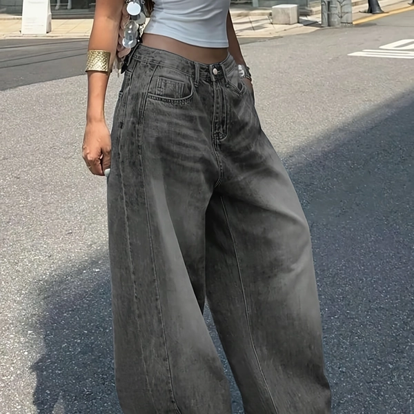 High Waist Baggy Jeans Women Summer Vintage Washed Gray Wide Leg Denim Pants Casual Loose Streetwear Trousers Y2K Aesthetic