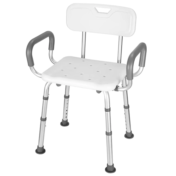 MaxKare Shower Chair with Back and Padded Armrests, Shower Stool 6 Levels Adjustable Height 26.8"-39.1", Support up to 300Lbs