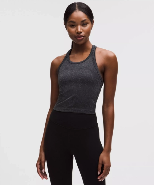 Swiftly Tech Cropped Round-Neck Racerback Tank Top 2.0 *Sparkle - Black/Rainbow Lurex - 4