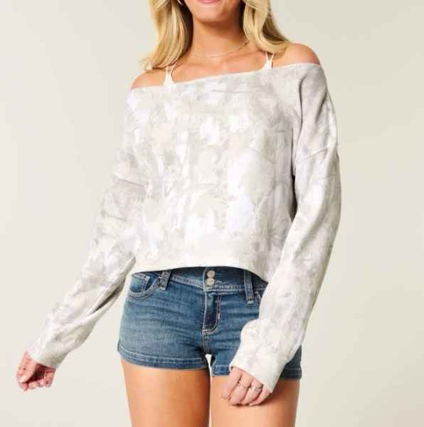 Hollister Women's Easy Double Off-The-Shoulder Camo Sweatshirt