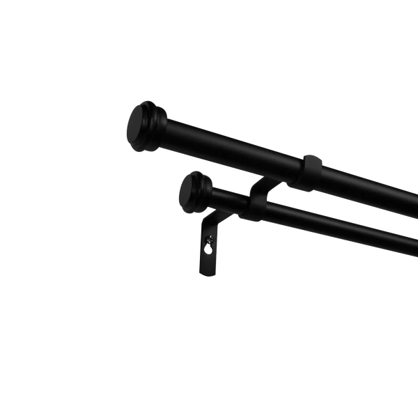 Exclusive Home Topper Double 66-in to 120-in Matte black Iron Double Curtain Rod with Finials