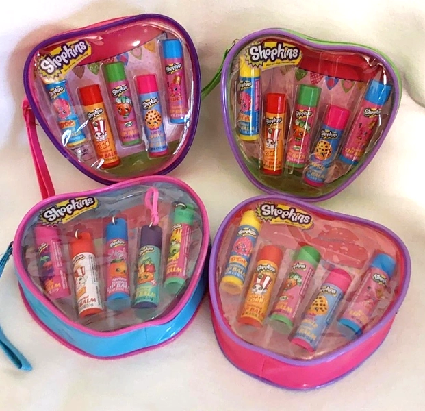 Shopkins Five 5 Flavor Lip Gloss &amp; Make-Up Case Collectible Set Lot 20 Lip Gloss