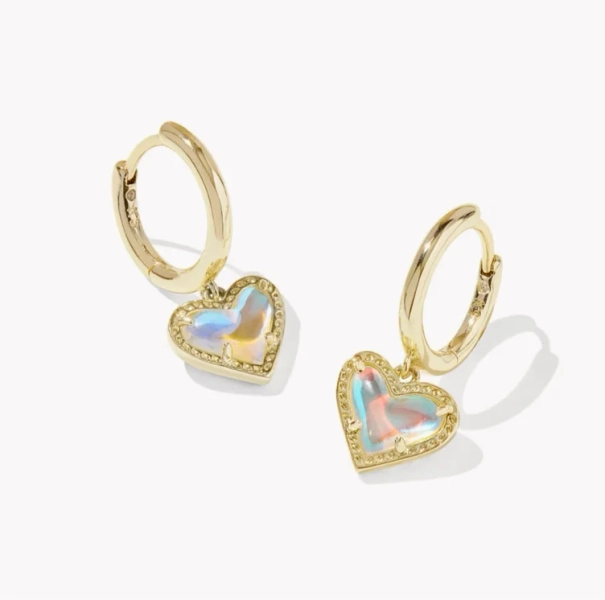 Ari Heart Gold Huggie Earrings in Dichroic Glass