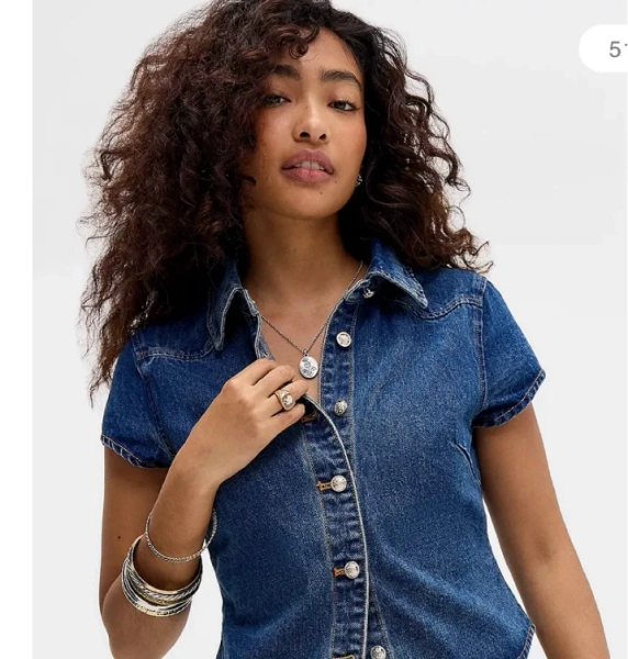 Lioness Varsity Blues Denim Top
