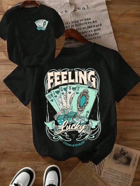 Women'S Western Cowboy Graphic Tee, Casual Crew Neck Short Sleeve T-Shirt, Summer Knit Polyester Top With Cartoon Print, 95% Polyester 5% Elastane, 180g/M² - Regular Length