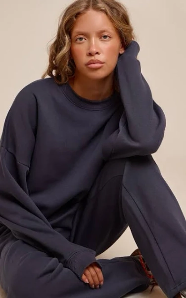 Women's Navy Oversized Sweat Tracksuit Set