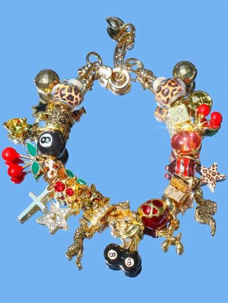 1pc Leopard Print Billiard Ball Charm Bracelet, 1pc Cherry Cross Music Festival Bracelet, 1pc Leopard Print Star Girl Bracelet