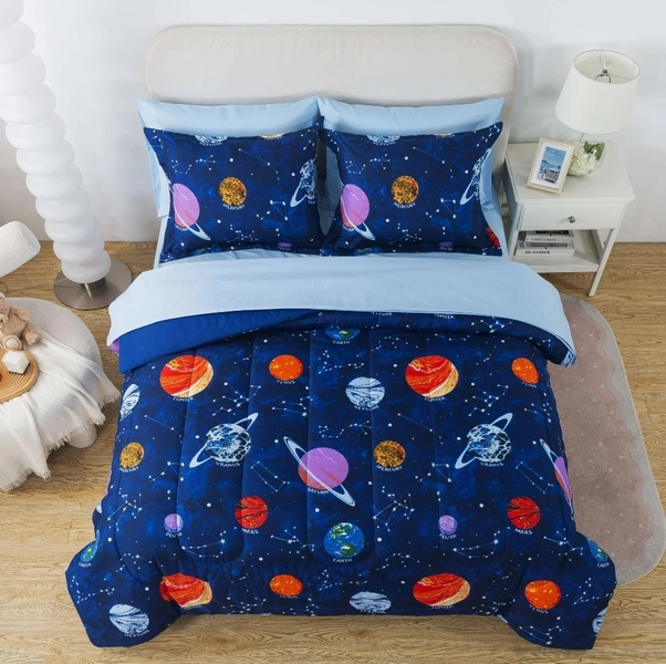 New FULL, 7 Piece Boy Girl Space Bedding Bed in a Bag Comforter Set With Sheets