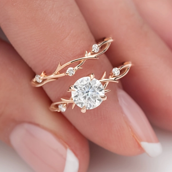 2pcs/ 1 Pair of Elegant And Shiny Continuous Branch Round Micro-Set Cubic Zirconia Ring Sets, Couple Rings, Girls' And Ladies' Daily Elegant Jewelry Accessories, Bride'S Engagement Promise Ring, Sweet Gift for Women