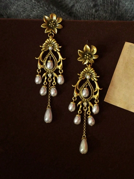 2pcs French Vintage Silver Needle Flower Pearl Water Drop Tassel Earrings, Women's Daily Party Accessories, Fashion Jewelry