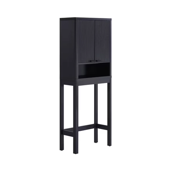 Beautiful Fluted Over-The-Toilet Storage Cabinet, Rich Black