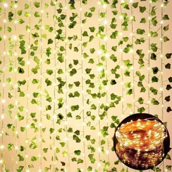 6Pack , 12 Pack Fake Vines for Room Decor with 100 LED String Light Artificial Ivy Garland Hanging Plants Faux Greenery Leaves Bedroom Aesthetic Decor