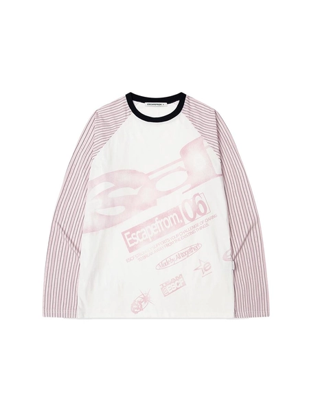 Escapefrom Stripe Tilted ESCF Logo Collage Long Sleeve T-SHIRTS [Light Pink]