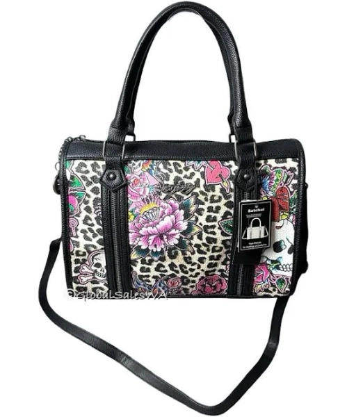 Ed Hardy Cheetah Leopard Skull And Roses Tattoo Design Satchel