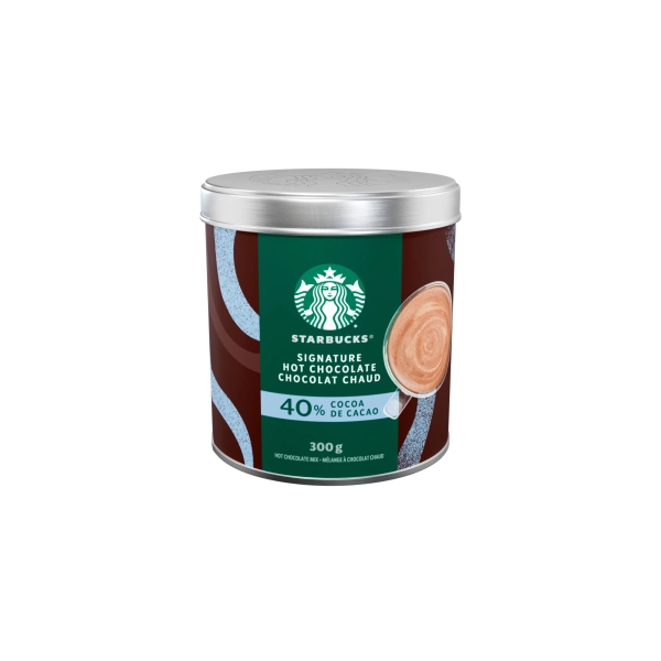 STARBUCKS SIGNATURE HOT CHOCOLATE Mix, 40% Cocoa, Proudly Prepared in Canada with 100% Rainforest Alliance Sustainably Sourced Cocoa, 300g Canister 300.000, 300g