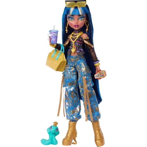 Monster High Cleo De Nile Fashion Doll in Cargo Pants with Pet Hissette and 7 Accessories