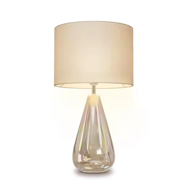 Tzumi 20 in. Atmosphere LED Clear Glass Table Lamp with Linen Shade 9531HD