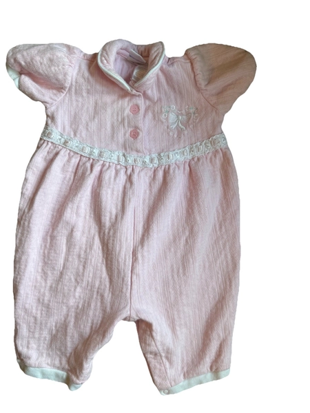 Vintage Baby Girl Mc Baby Romper Size 6 To 9 Months Pink White Bow Front