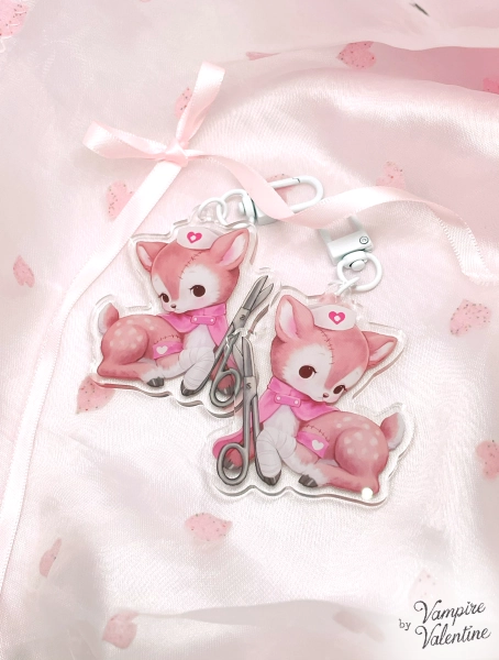 Sickly Sweet Fawn Keychain | Retro Kitsch Oddity Art on Acrylic Charm Accessory