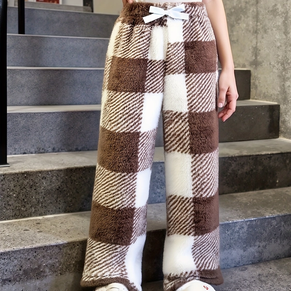 Girls' Thermal Winter Pants with Elastic Waist - Plush Plaid Straight Trousers, Machine Washable Warm Pants Suitable for, Playdates & Outdoor Activities, Elastic Waistband for Comfortable Fit ( to), Perfect for Outdoor