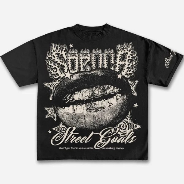 Sopula Street Goals Lip Braces Vintage Graphics Cotton T-Shirt Black-M