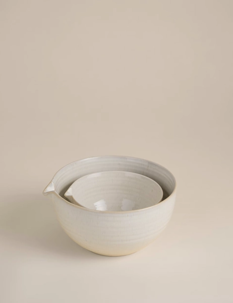 Set of 2 Ceramic Ribbed Nesting Mixing Bowls
