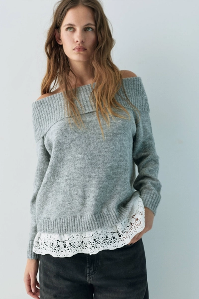 Bardot jumper with combined lace