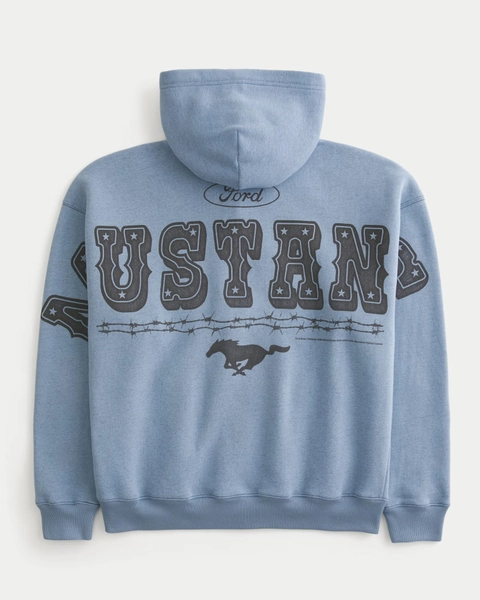 Boxy Zip-Up Ford Mustang Graphic Hoodie