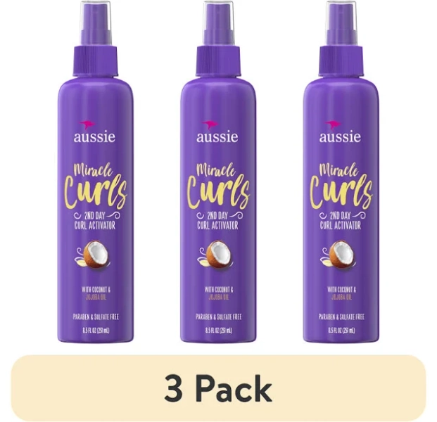 (3 pack) Aussie Miracle Curls 2nd Day Curl Activator Spray Gel, 8.5 fl oz