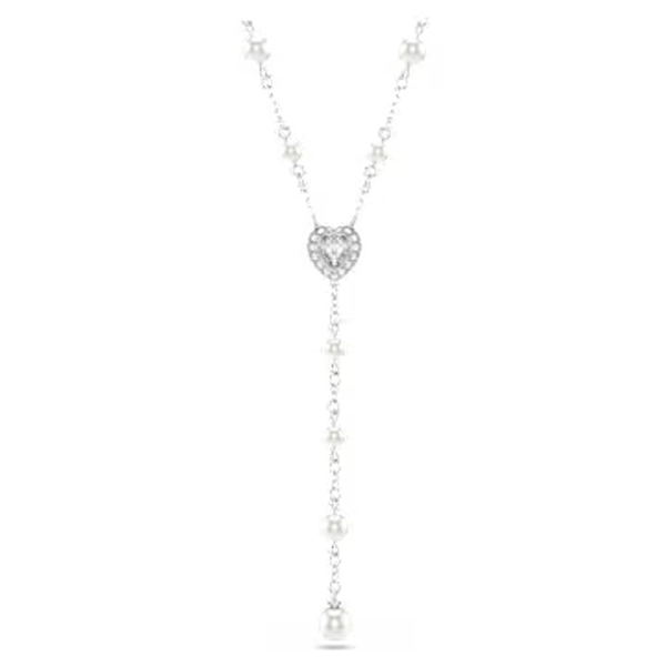 Collier en Y Ariana Grande x Swarovski, Tailles diverses, Crystal pearl, Cœur, Blanc, Métal rhodié
