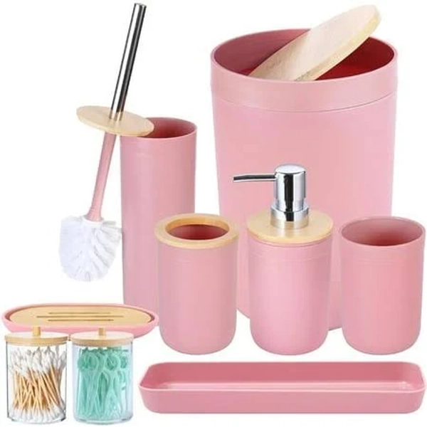 Wsbart 9Pcs Pink Bathroom Accessories Set