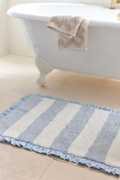 Maeve Ruffled Stripe Tufted Bath Mat