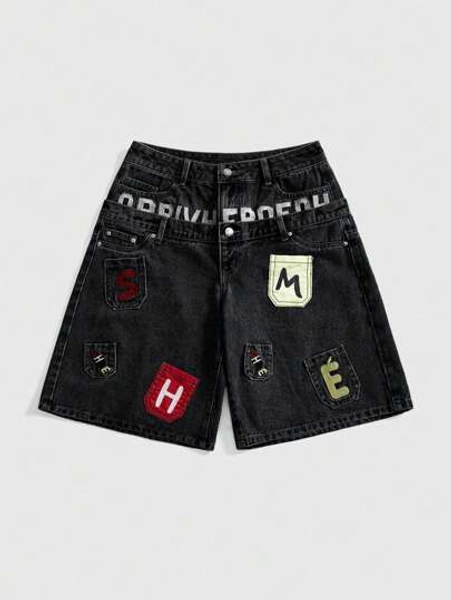 ROMWE Street Life Y2K Streetwear Style Embroidered Pocket Design Dual Waistband Relaxed Fit Low Waist Capri Jeans