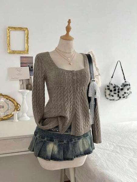 Elamini Vintage Casual Single-Breasted Long Sleeve Knit Cardigan For Women