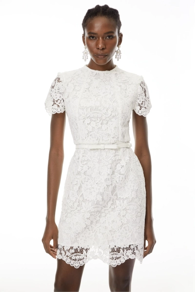 Charlotte White Floral Lace Mini Dress - S / White