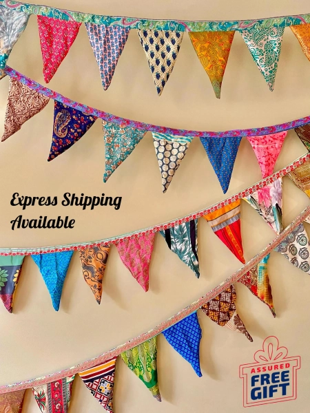 Recycled Sari Bunting - Colorful Flags - Handmade Garden Garland - Wedding Banner - Saree Garlands - Home Décor