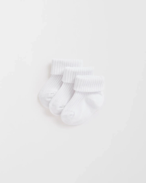 Baby Unisex 3 Pack Turnover Socks - White
