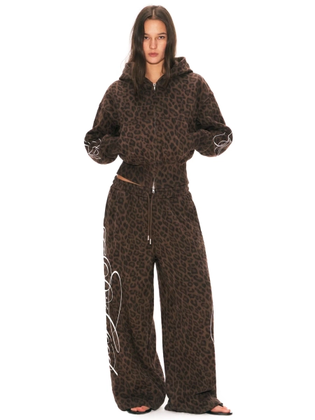 FDR Leopard Print Hoodie & Pants Set, Handwritten "God Is Good" Graphic Oversized Cropped Hoodie with Double Waist Wide Leg Pants, Vintage Y2K Streetwear Two-Piece Outfit for Casual Everyday Wear,clothes for back to school,#TikTokShopBackToSchool