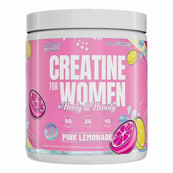 Creatine for Women Booty & Beauty – Pink Lemonade | 5g Creatine, 2g Collagen, BCAAs & Hyaluronic Acid for Glutes, Strength & Skin Nutrex Research 30 Servings)