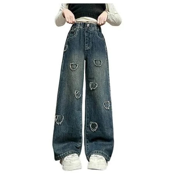 Girls' Distressed Pull Up Ripped Denim Jeans