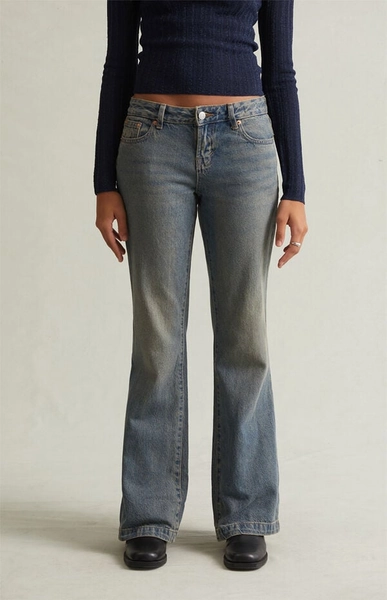 Jade Low Rise Bootcut Jeans Button Pocket Dark Blue