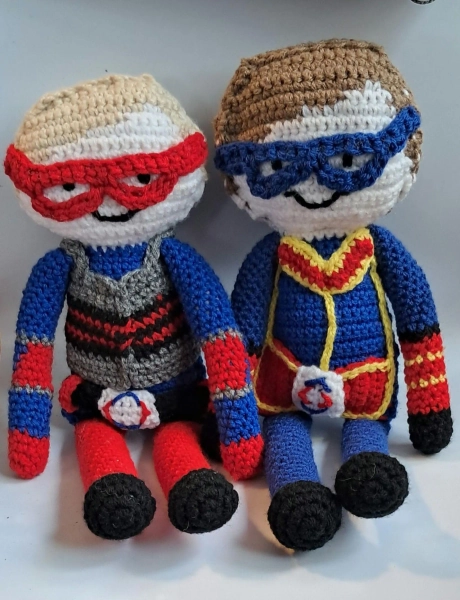 Crocheted Kid Danger & Captain Man Dolls - Handmade Toy Set
