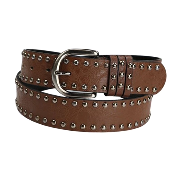 Gothic Punk Lady Rivet Waist Belt Narrow Dress Belt for Party Women Dark Brown