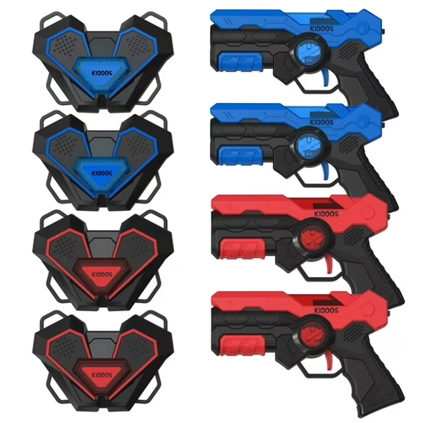 Kiddos Laser Tag Blasters Set, Battery Powered Laser Tag Guns and Chest Plates, Blue & Red, Set of 4