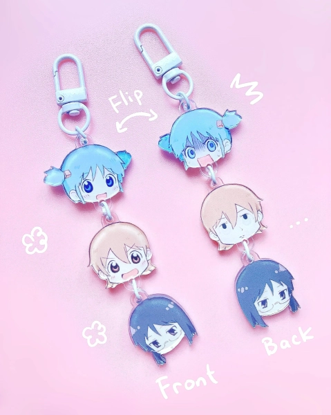 Nichijou keychain, Mio Yuko & Mai, fanart fanmerch funny charm